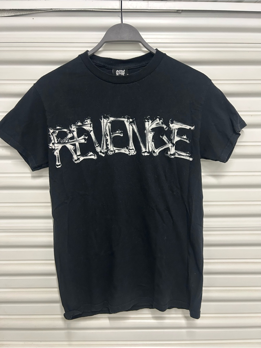 Revenge Clothing Black Tee with White Distressed Logo